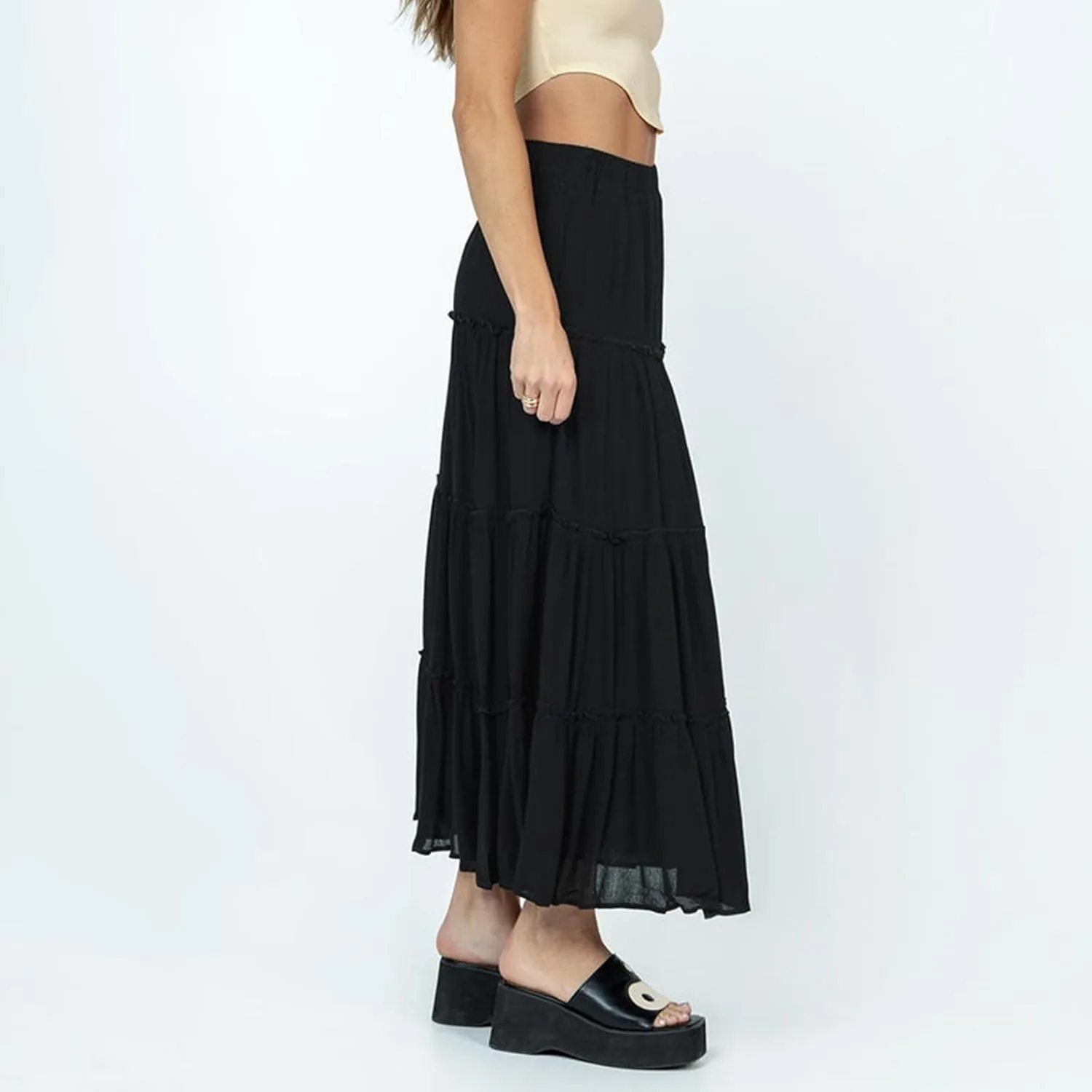 Owl's-Yard Women's Summer Maxi Skirts Floral Print/Solid Color Elastic Waist Spring Big Swing Skirts Casual Beach Skirts