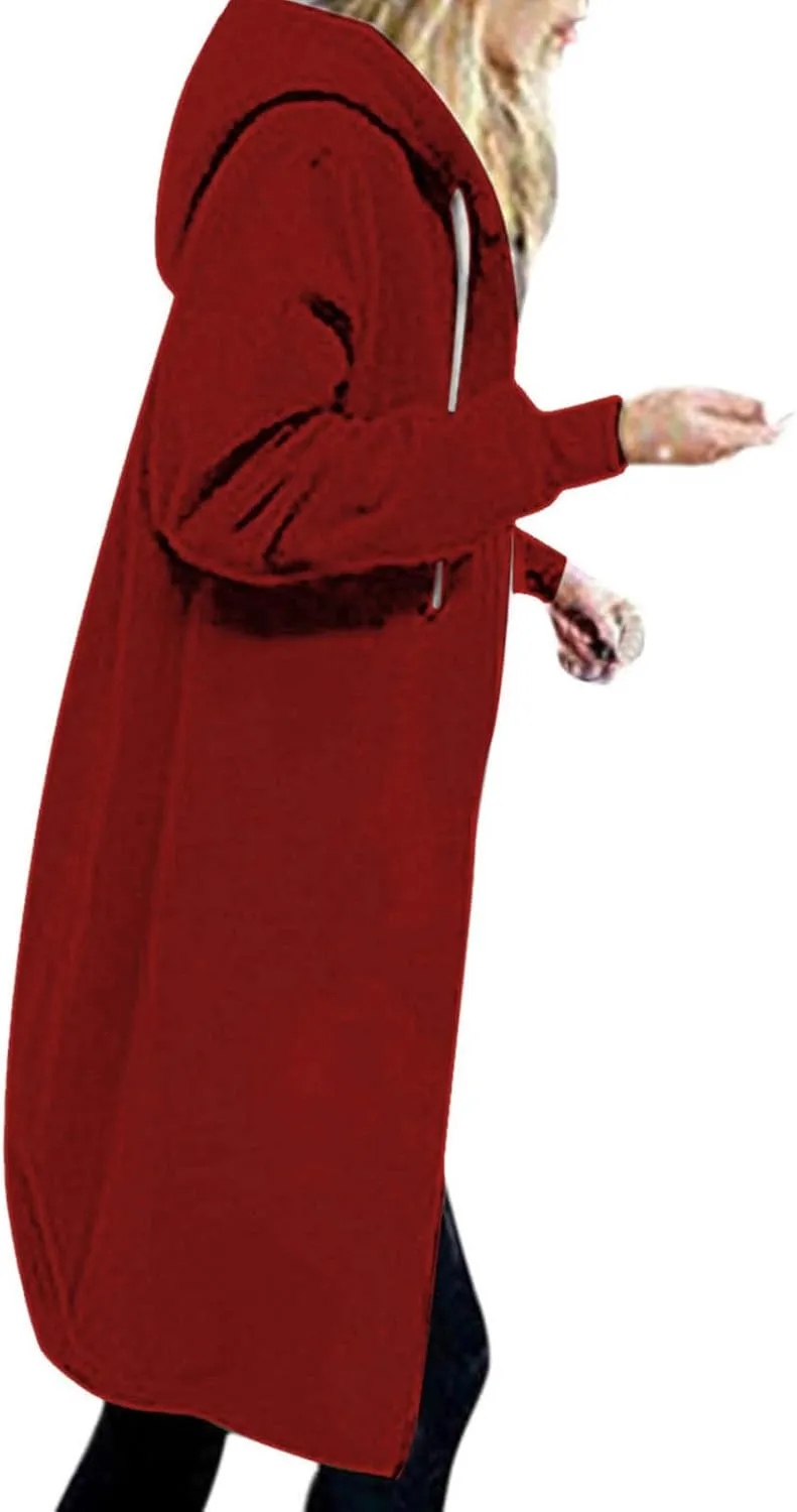 Plus Size Hoodies for Women Casual Zip Up Oversized Long Hooded Tunic Sweatshirts Long Sleeve Jackets with Pockets