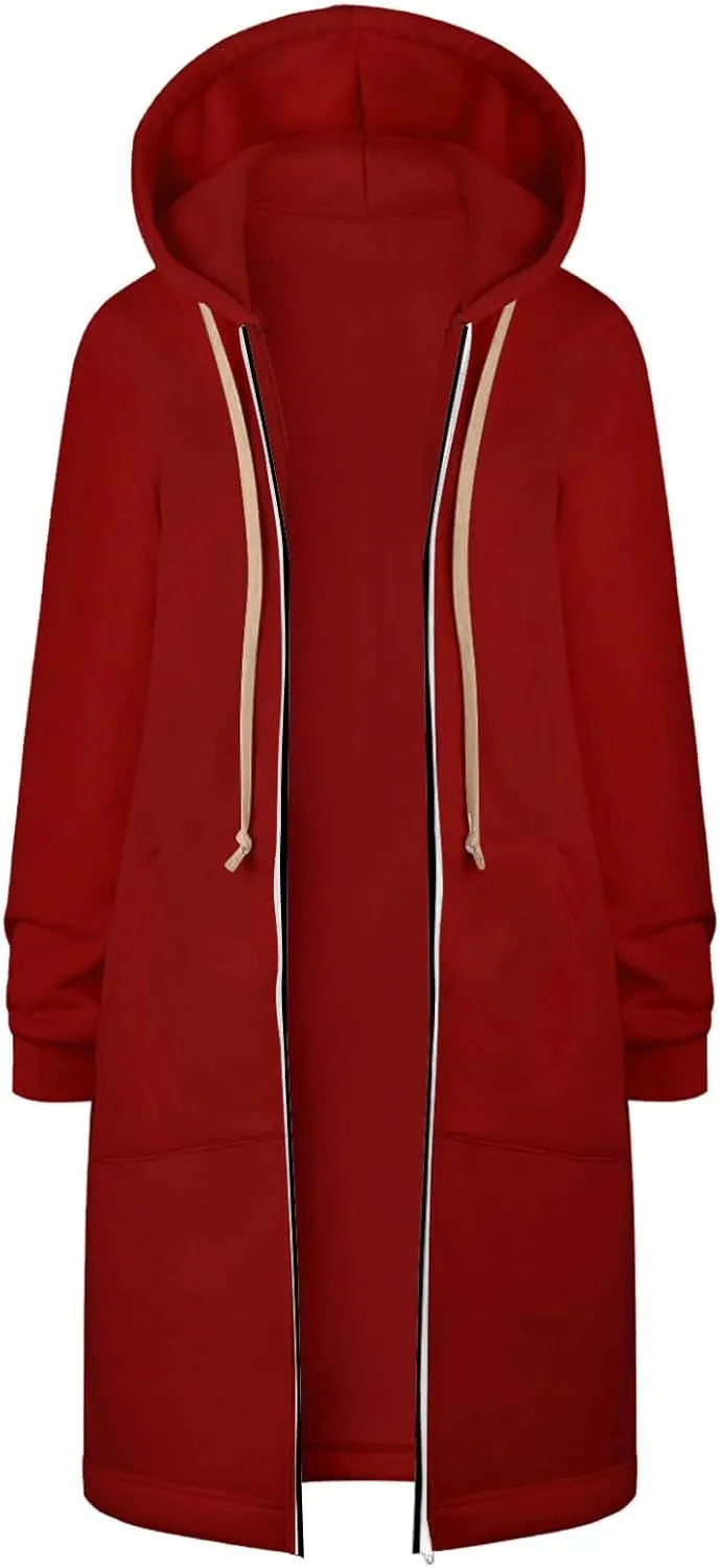 Plus Size Hoodies for Women Casual Zip Up Oversized Long Hooded Tunic Sweatshirts Long Sleeve Jackets with Pockets