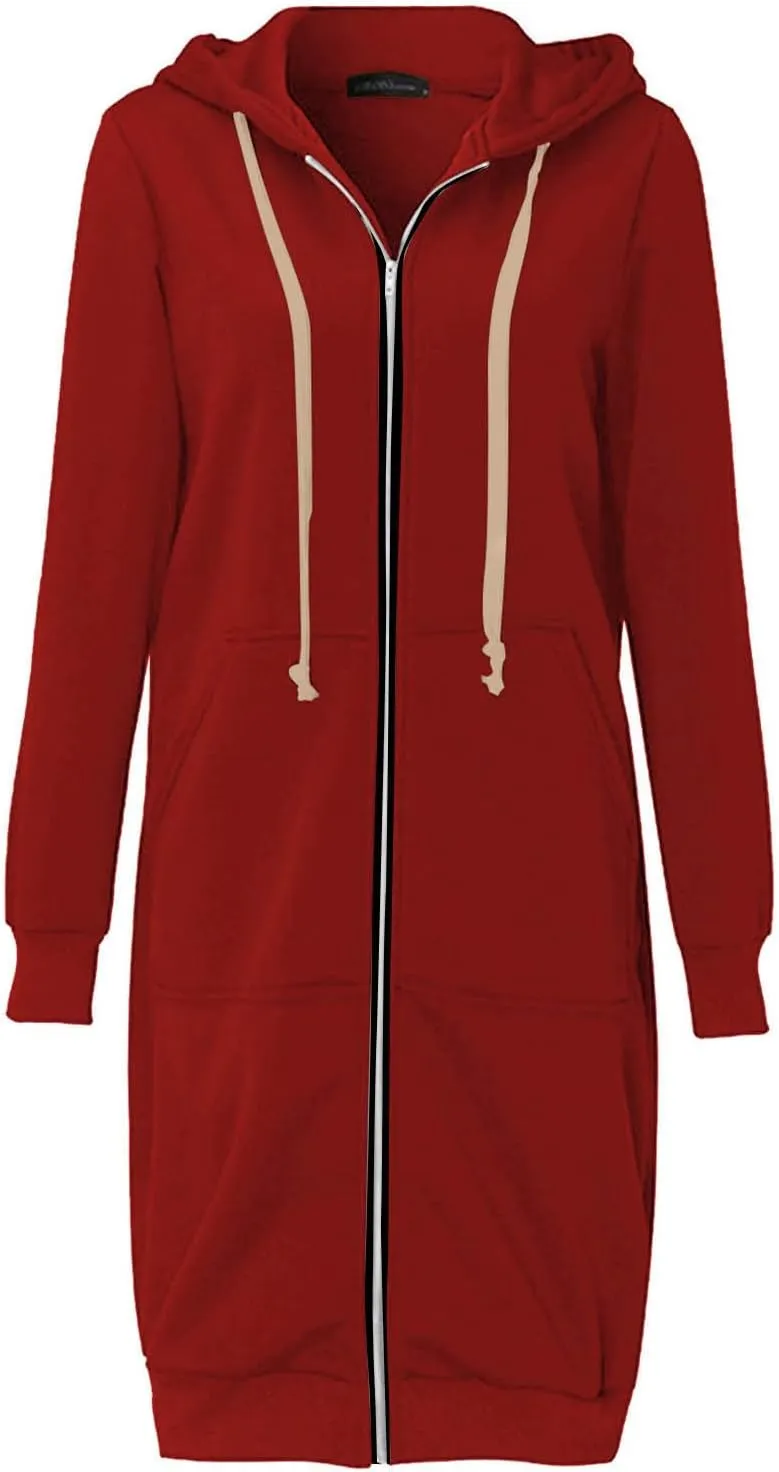 Plus Size Hoodies for Women Casual Zip Up Oversized Long Hooded Tunic Sweatshirts Long Sleeve Jackets with Pockets