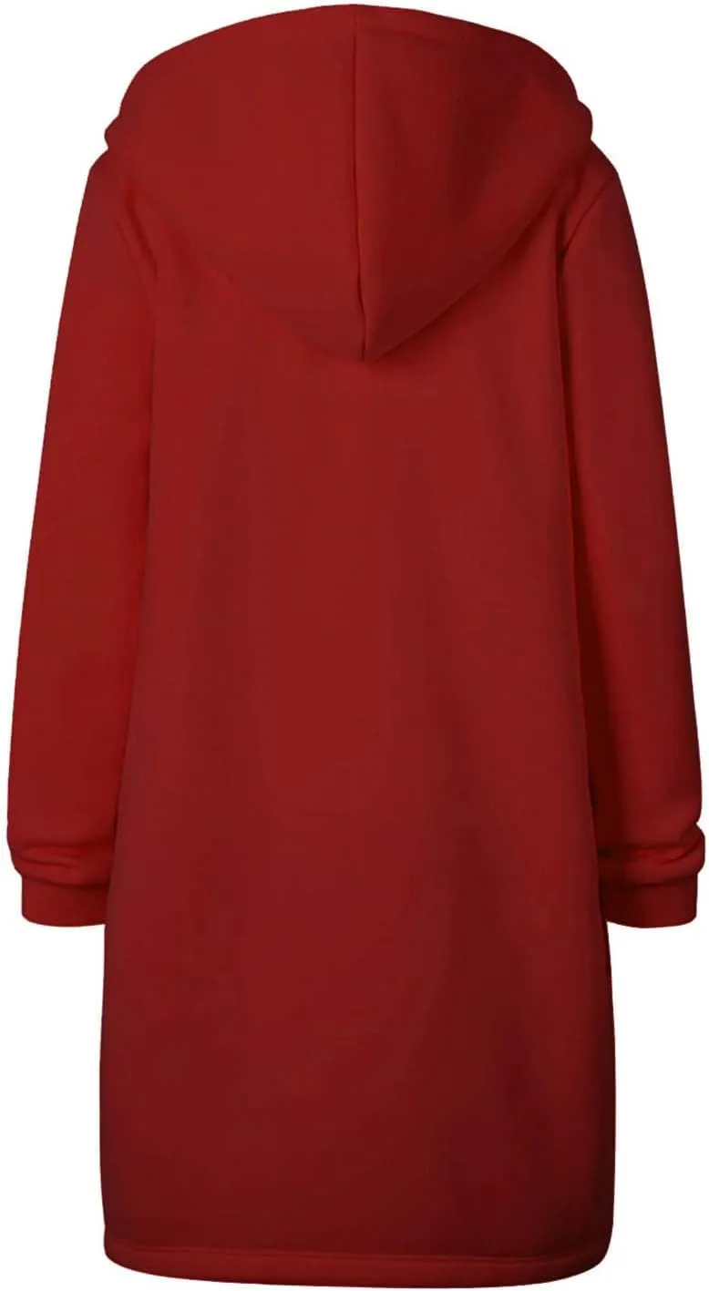 Plus Size Hoodies for Women Casual Zip Up Oversized Long Hooded Tunic Sweatshirts Long Sleeve Jackets with Pockets