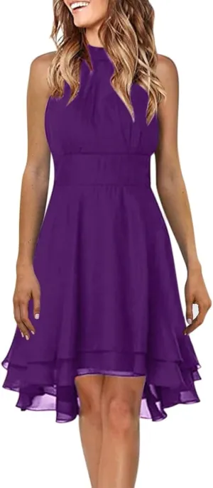 Plus Size Sexy Off The Shoulder Cocktail Dress for Women Trendy Sleeveless Chiffon Formal Ruched Midi Halter Dress