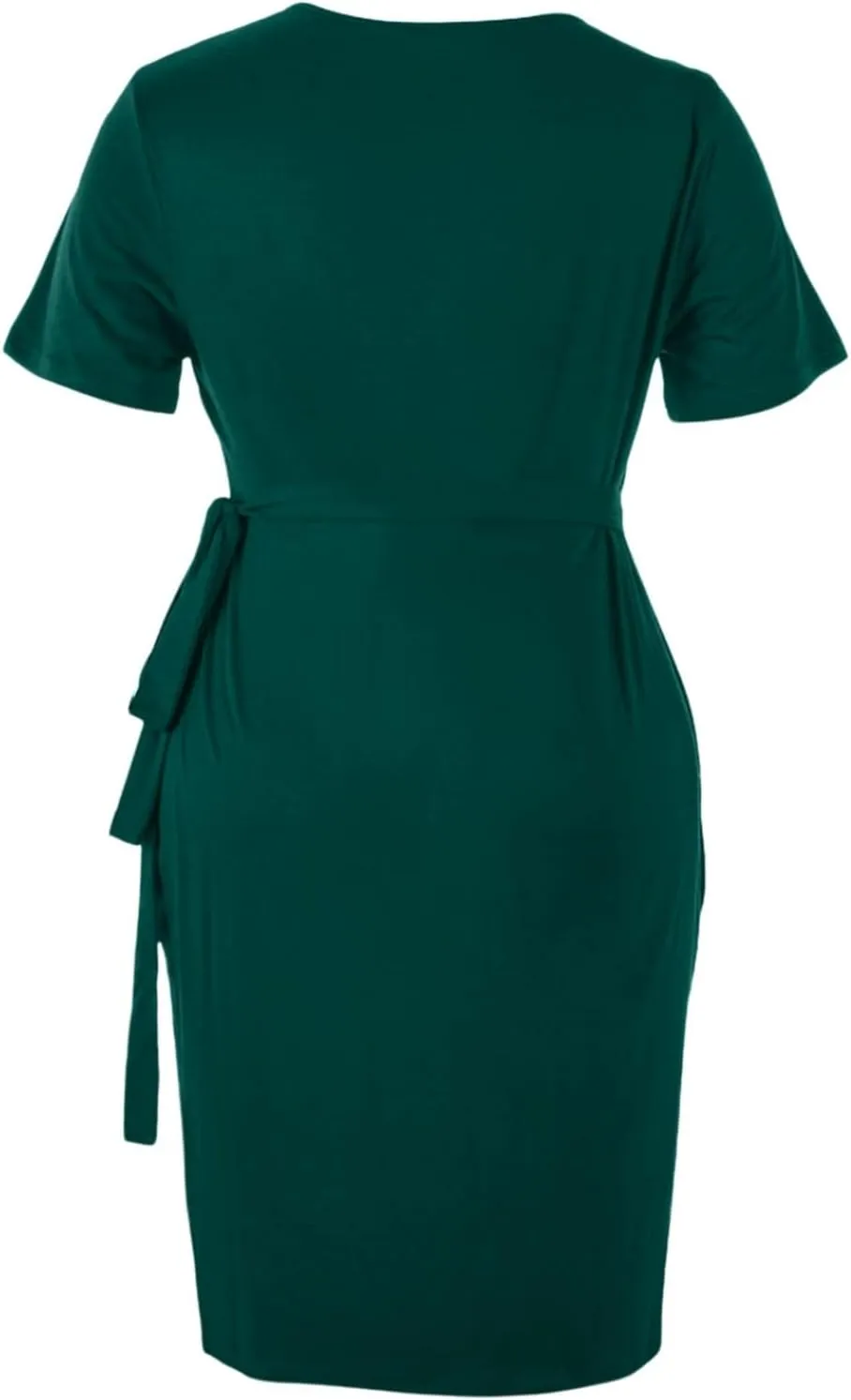 PTOLOCIF Plus Size Dresses for Curvy Women Wrap V Neck Midi Dresses Short Sleeve Ruched Bodycon Cocktail Party Dresses