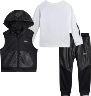Reebok Boys Athletic Set - 3 Piece Zip Puffer Vest, Long Sleeve Jersey Tee, and Fleece Jogger Pants for Toddlers/Boys (12M-7)