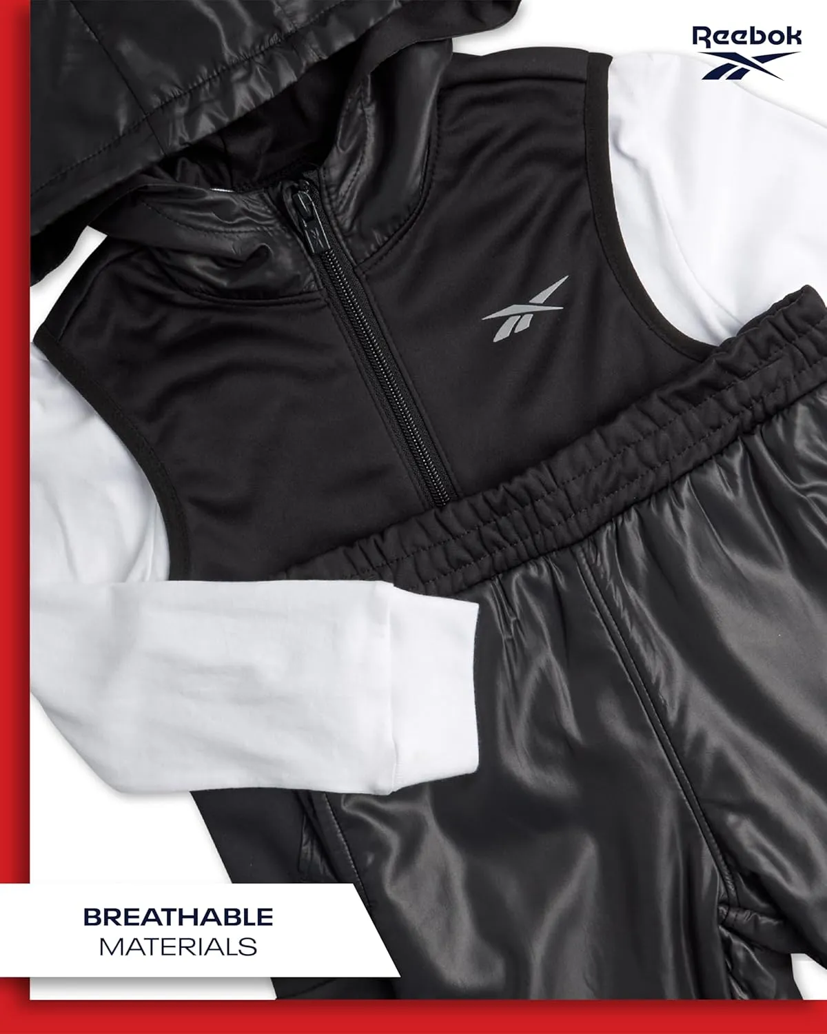 Reebok Boys Athletic Set - 3 Piece Zip Puffer Vest, Long Sleeve Jersey Tee, and Fleece Jogger Pants for Toddlers/Boys (12M-7)