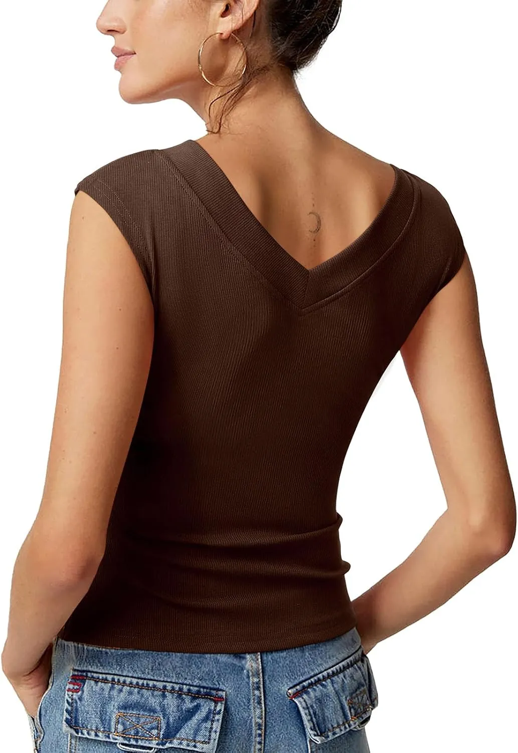 REORIA Womens Sleeveless V Neck Tank Tops Basic Tops Cap Sleeve T Shirt Tee Spring Summer Tops Casual Slim Fit Ribbed Top