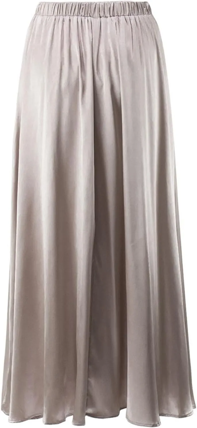 Satin Skirts for Women Solid Elastic High Waist A-Line Floor Length Skirt Summer Elegant Flowy Party Cocktail Skorts