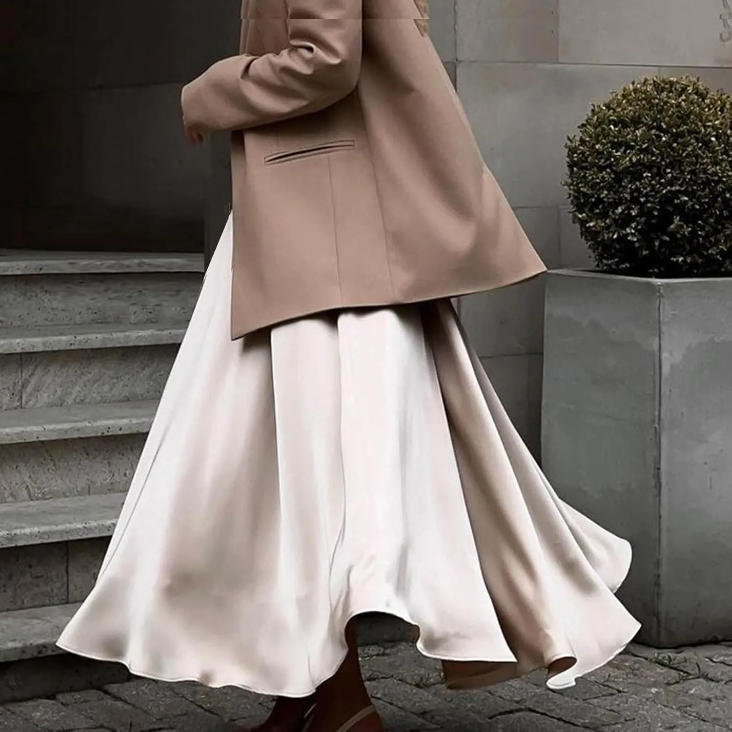 Satin Skirts for Women Solid Elastic High Waist A-Line Floor Length Skirt Summer Elegant Flowy Party Cocktail Skorts