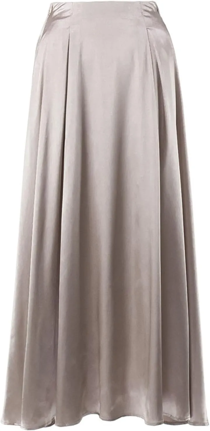 Satin Skirts for Women Solid Elastic High Waist A-Line Floor Length Skirt Summer Elegant Flowy Party Cocktail Skorts
