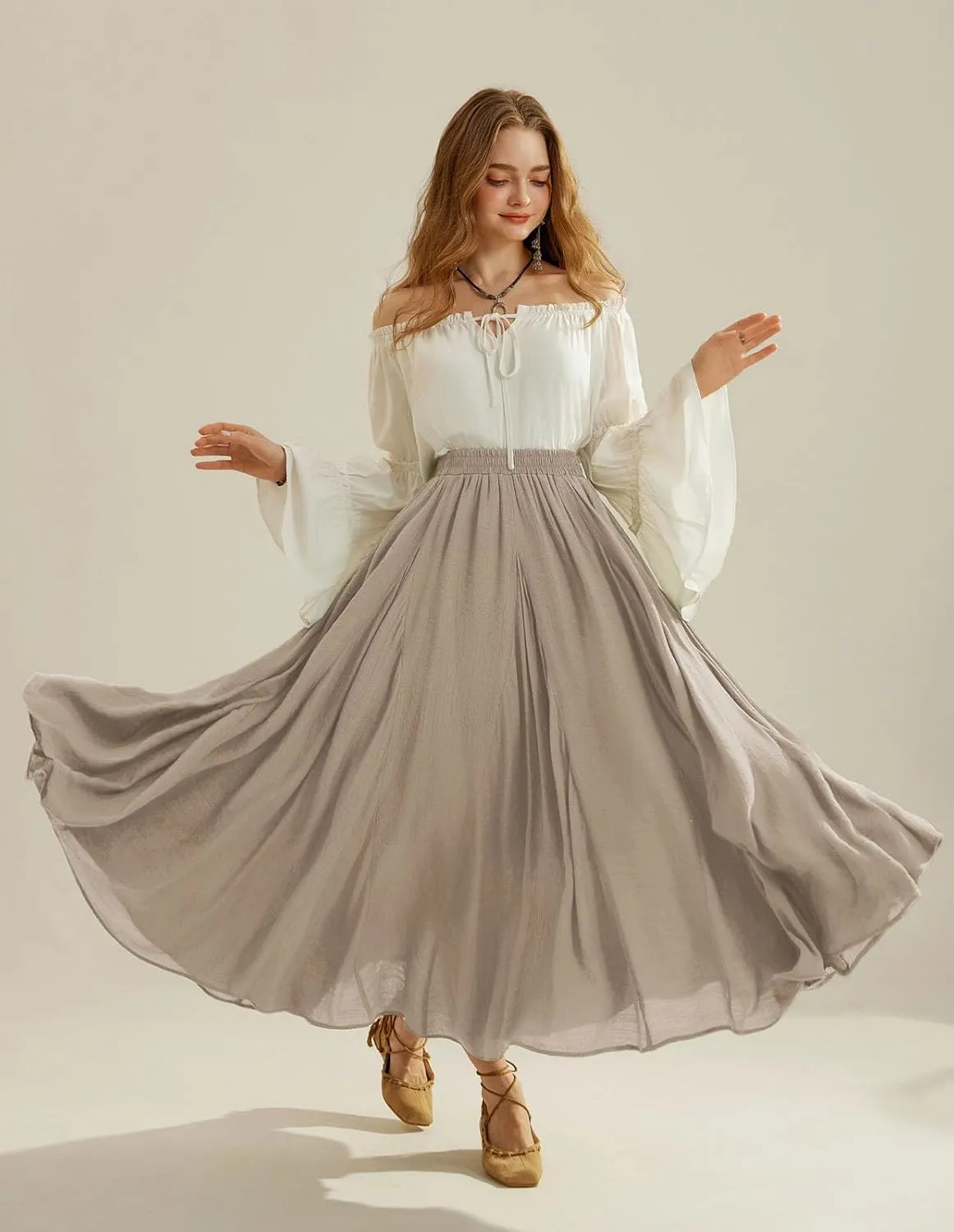 Scarlet Darkness Women Casual Maxi Skirt Flowy Bohemian Renaissance Long Skirts