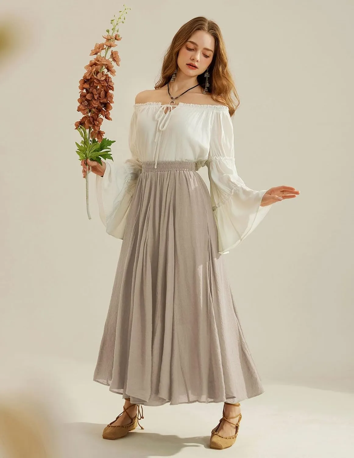 Scarlet Darkness Women Casual Maxi Skirt Flowy Bohemian Renaissance Long Skirts