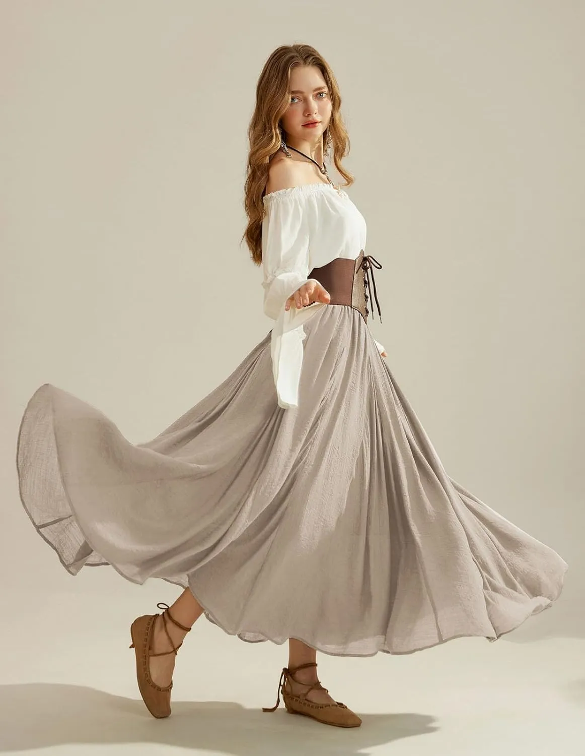 Scarlet Darkness Women Casual Maxi Skirt Flowy Bohemian Renaissance Long Skirts