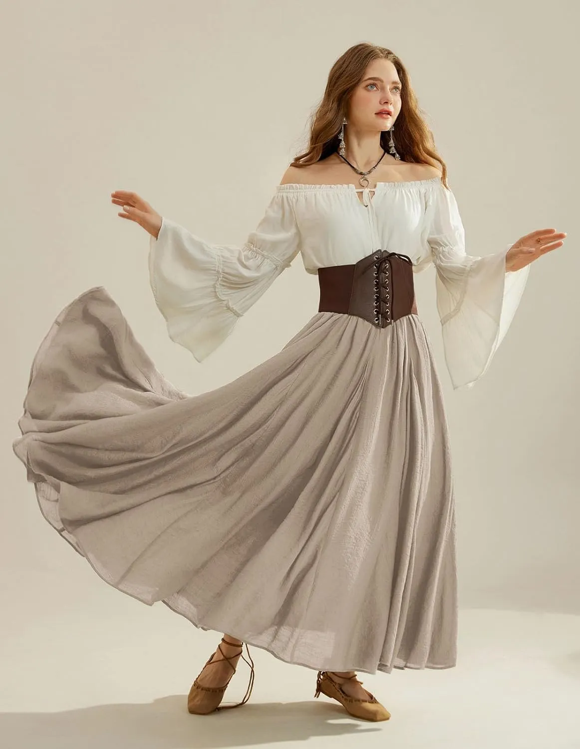 Scarlet Darkness Women Casual Maxi Skirt Flowy Bohemian Renaissance Long Skirts