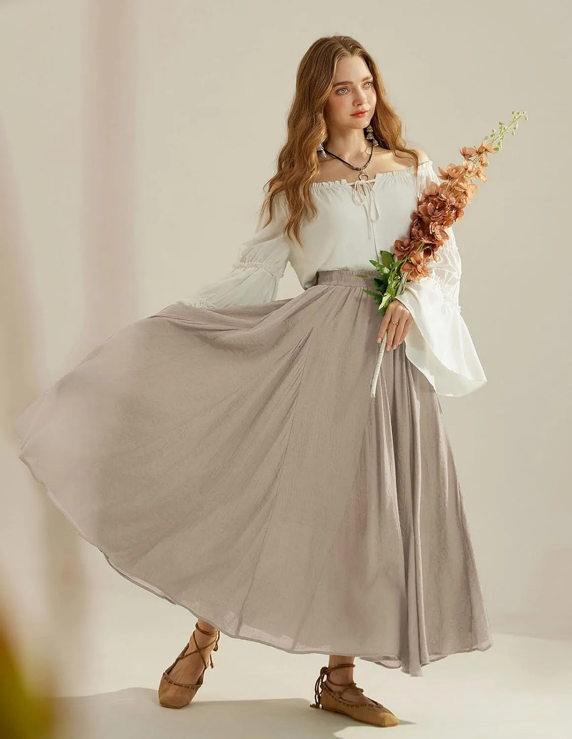 Scarlet Darkness Women Casual Maxi Skirt Flowy Bohemian Renaissance Long Skirts