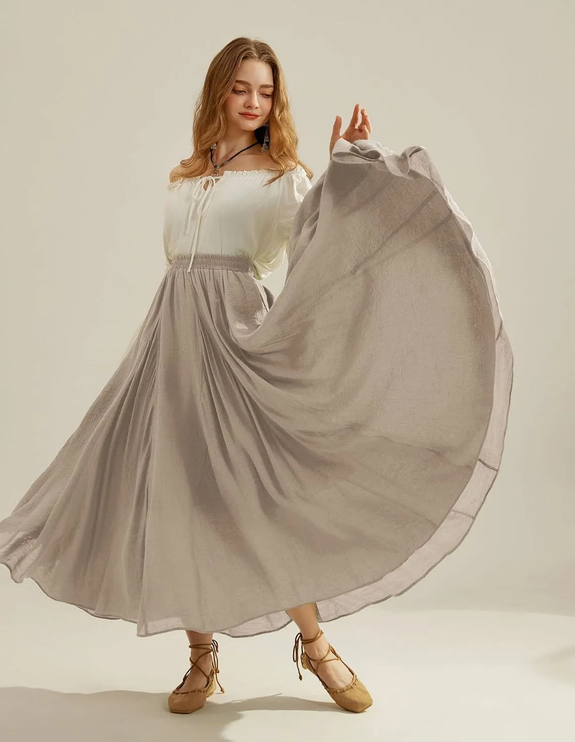 Scarlet Darkness Women Casual Maxi Skirt Flowy Bohemian Renaissance Long Skirts