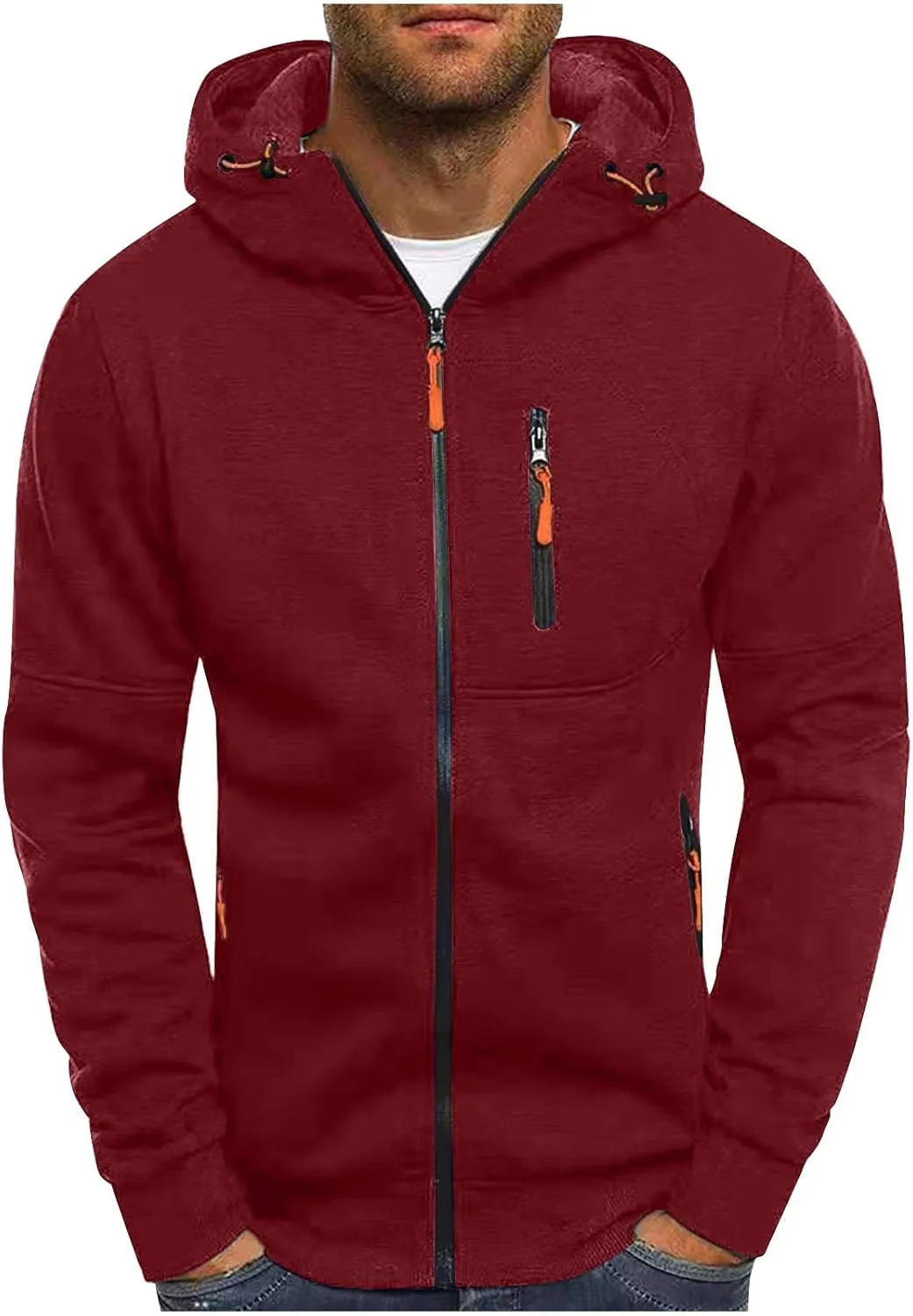Sport Full Zip Hoodies for Men, Mens Hoodie, Men's Solid Full-Zip Long Sleeve Hooded Sweatshirt with Zipper Pockets