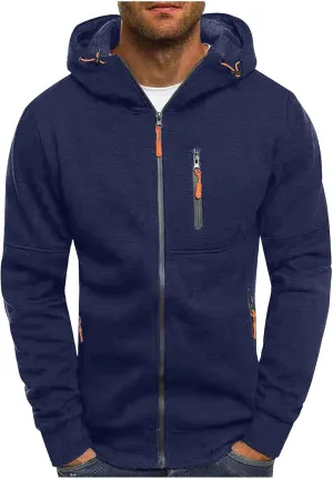 Sport Full Zip Hoodies for Men, Mens Hoodie, Men's Solid Full-Zip Long Sleeve Hooded Sweatshirt with Zipper Pockets
