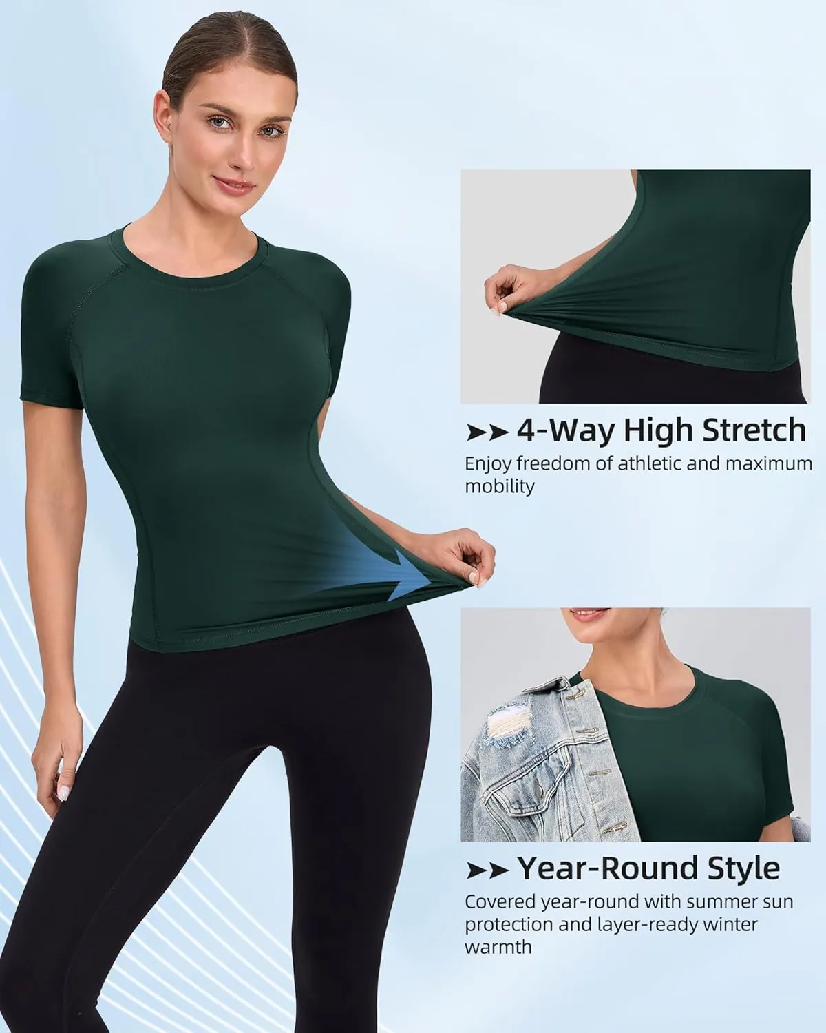 SPVISE Women's Compression Shirt Short Sleeve Workout Tops Athletic Baselayer Dry Fit Running Yoga Gym Basic T-Shirt Crewneck
