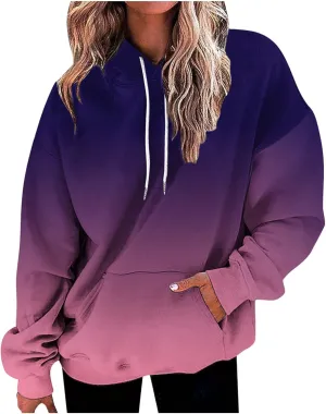 Stessotudo Womens Hoodies 2023 Casual Gradient Long Sleeve Oversized Sweatshirts Pocketed Aesthetic Fashion Pullover Tops