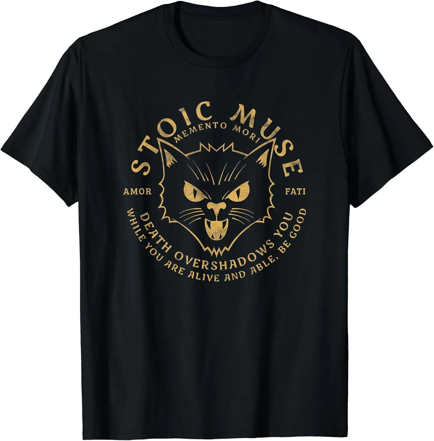 Stoic Quote | Amor Fati | Gold Cat Graphic T-Shirt