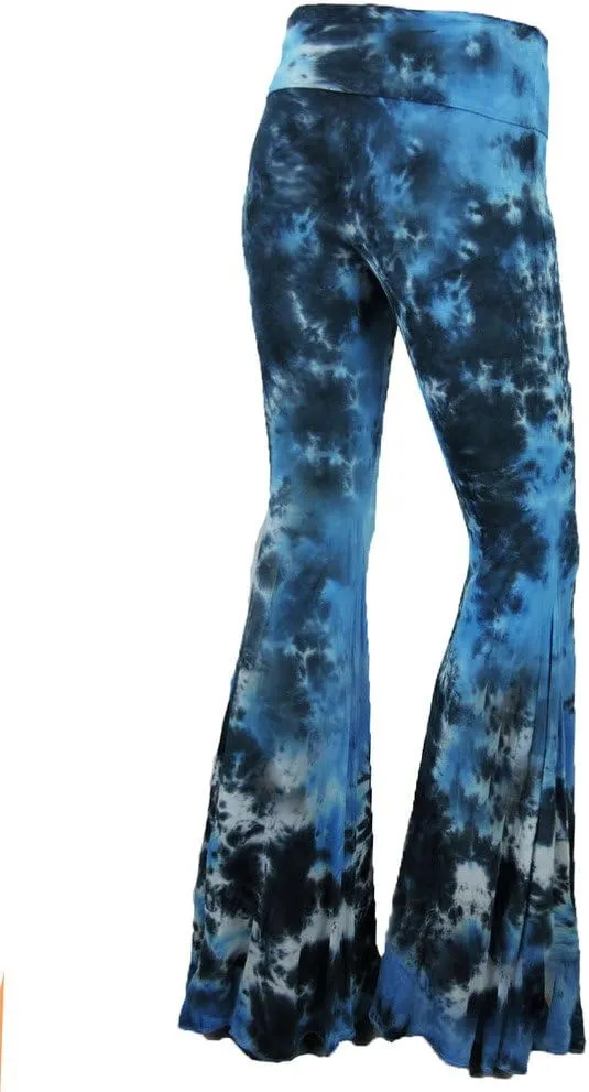 SugarRock Women Paisley Palazzo Hippie Pants Fold-Over Waist Bell Bottom Leg