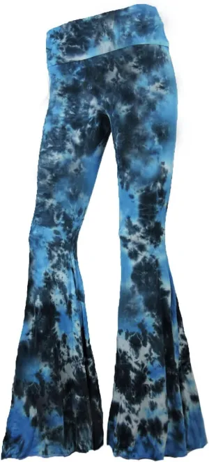 SugarRock Women Paisley Palazzo Hippie Pants Fold-Over Waist Bell Bottom Leg