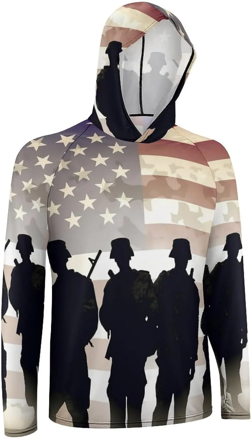 Sun Protection Shirt Long Sleeve Hoodie Armed Forces Day American Lightweight Rash Guard Quick Dry Sun Shirt for Outdoor