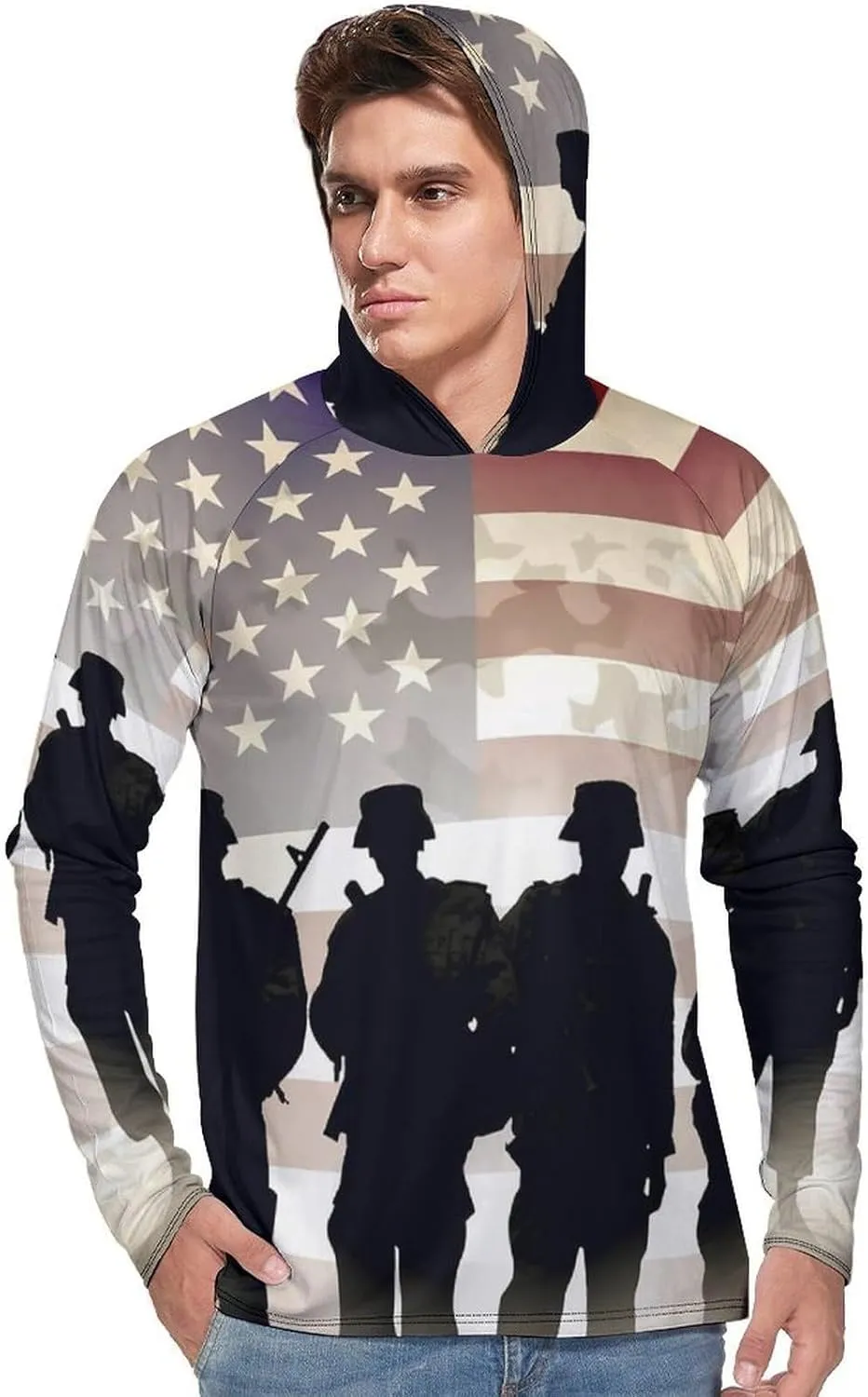 Sun Protection Shirt Long Sleeve Hoodie Armed Forces Day American Lightweight Rash Guard Quick Dry Sun Shirt for Outdoor