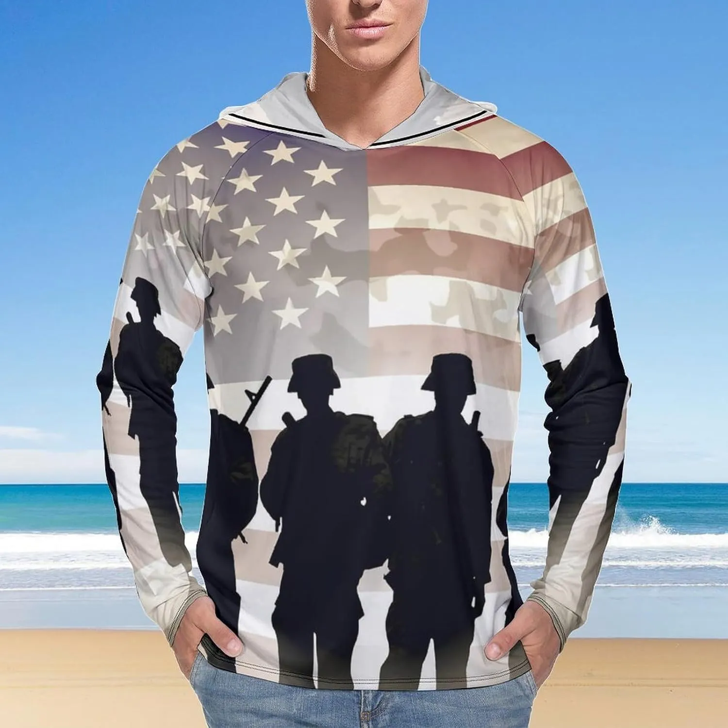 Sun Protection Shirt Long Sleeve Hoodie Armed Forces Day American Lightweight Rash Guard Quick Dry Sun Shirt for Outdoor