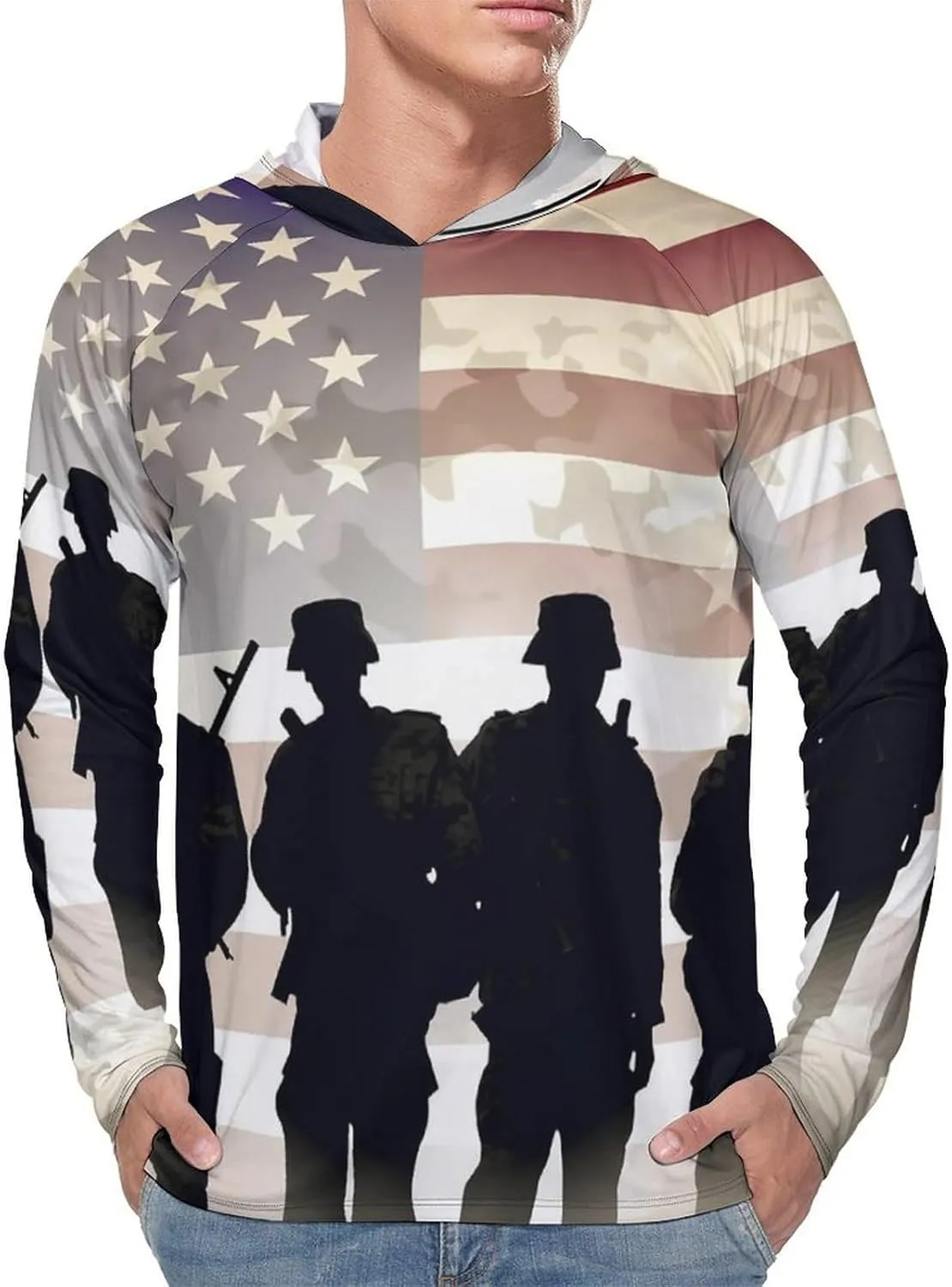 Sun Protection Shirt Long Sleeve Hoodie Armed Forces Day American Lightweight Rash Guard Quick Dry Sun Shirt for Outdoor