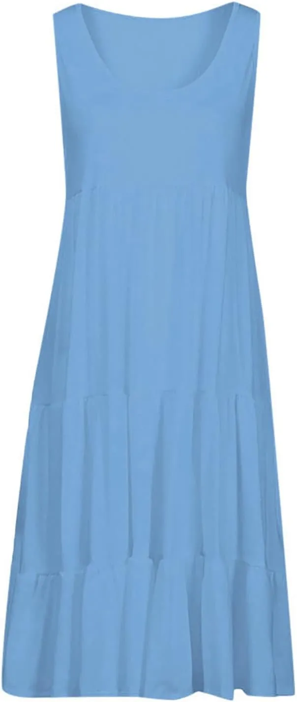Sundresses for Women 2025 Sleeveless Cute Petite Mini Dress Tiered Summer Flowy Boho Sundress Beach Wear