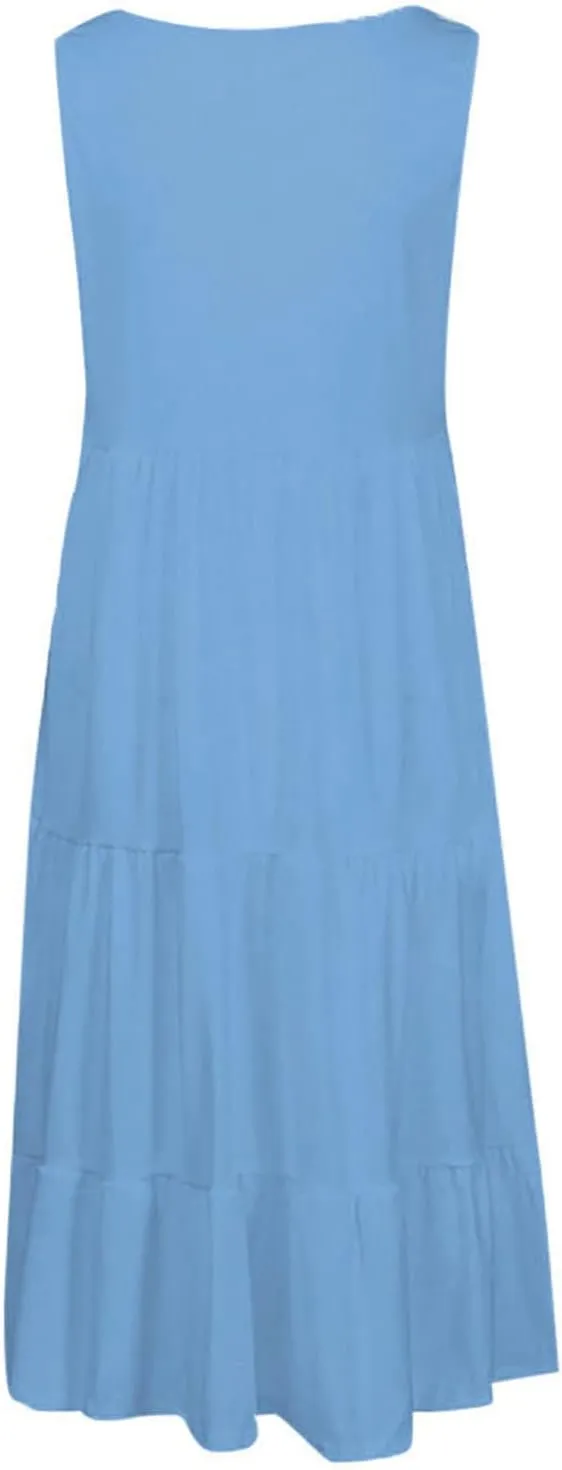 Sundresses for Women 2025 Sleeveless Cute Petite Mini Dress Tiered Summer Flowy Boho Sundress Beach Wear
