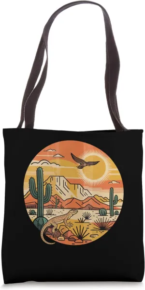 Sunrise Mountain Nature Retro Hiking Outdoors Cactus Desert Tote Bag
