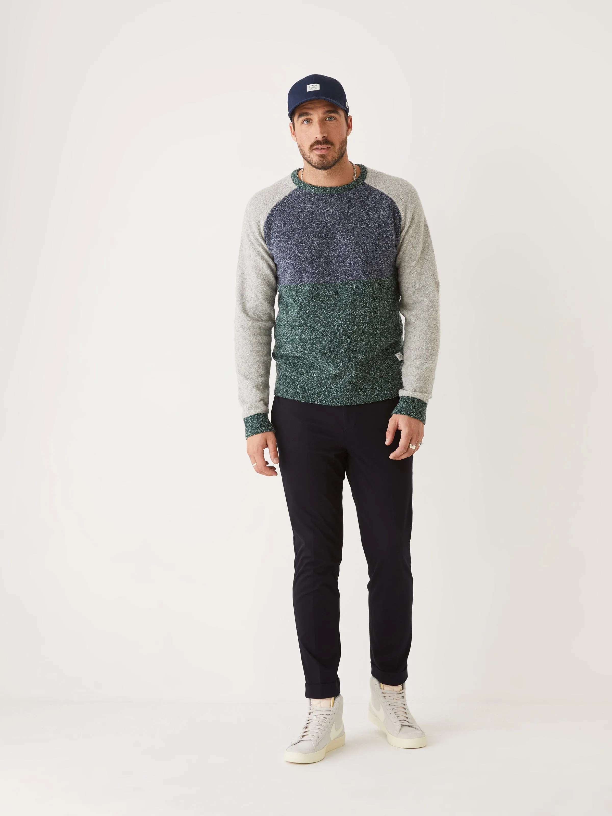 The Colour Block Seawool® Sweater in Pine Grove
