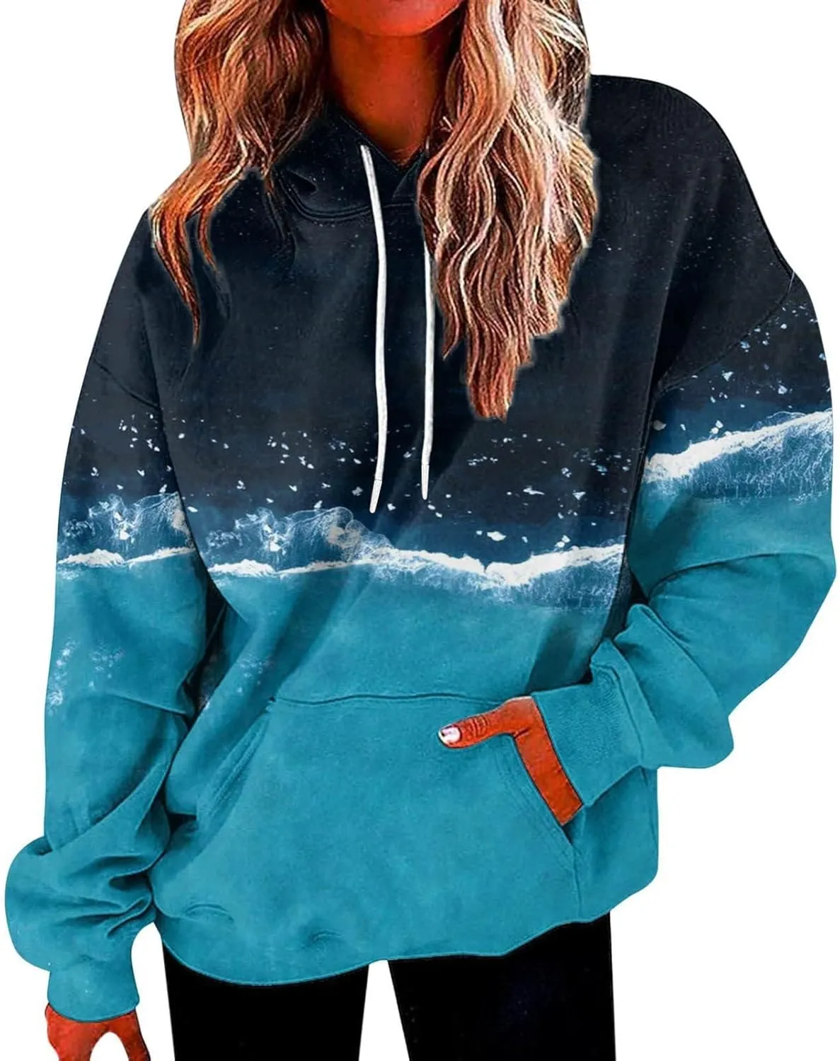 Tie Dye Oversized Hoodie for Women Long Sleeve Loose Fit Pullover Sweatshirts Drawstring Casual Hooded Fall Clothes