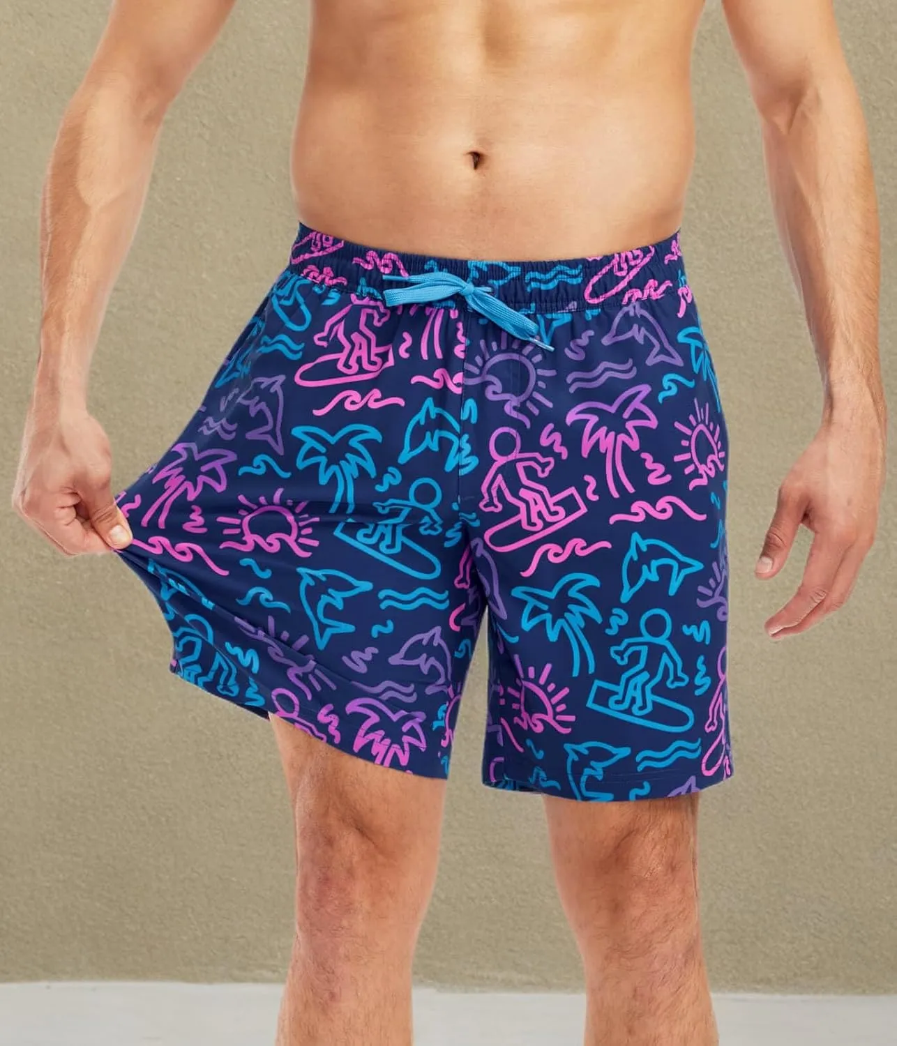 Tipsy Elves Men's Stretch Swim Trunks 7 Inch Inseam 4-Way Stretch with Mesh Liner - Quick-Dry Funny Swimwear Bathing Suit
