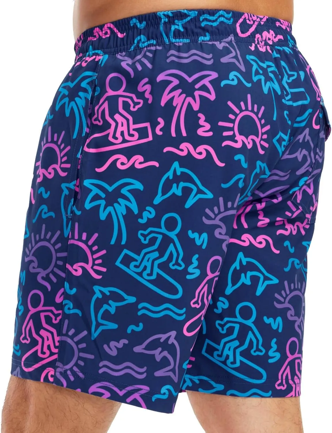 Tipsy Elves Men's Stretch Swim Trunks 7 Inch Inseam 4-Way Stretch with Mesh Liner - Quick-Dry Funny Swimwear Bathing Suit