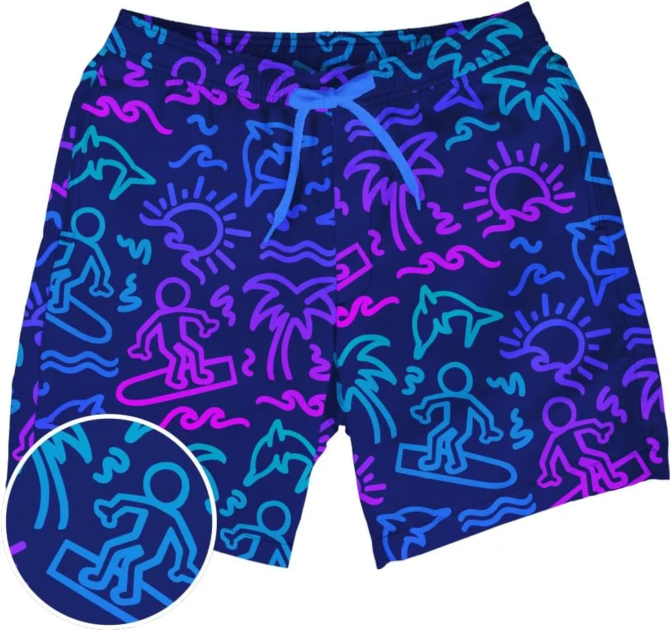 Tipsy Elves Men's Stretch Swim Trunks 7 Inch Inseam 4-Way Stretch with Mesh Liner - Quick-Dry Funny Swimwear Bathing Suit