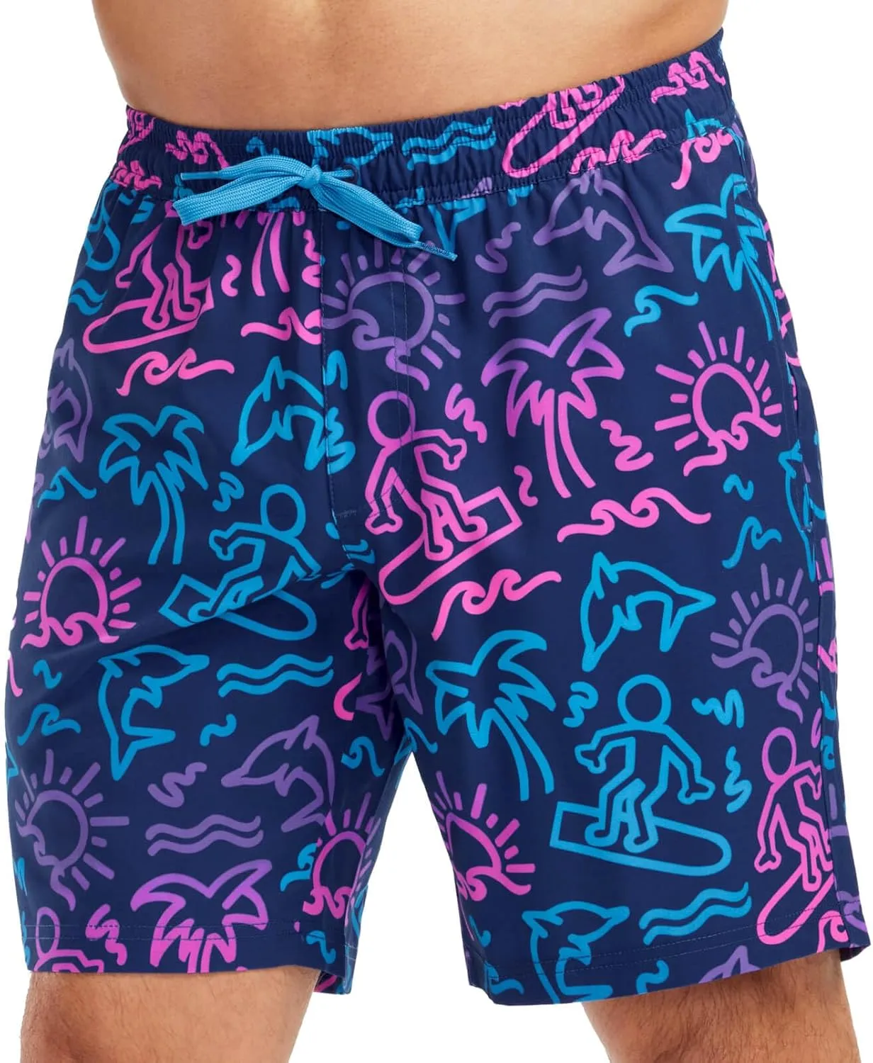 Tipsy Elves Men's Stretch Swim Trunks 7 Inch Inseam 4-Way Stretch with Mesh Liner - Quick-Dry Funny Swimwear Bathing Suit
