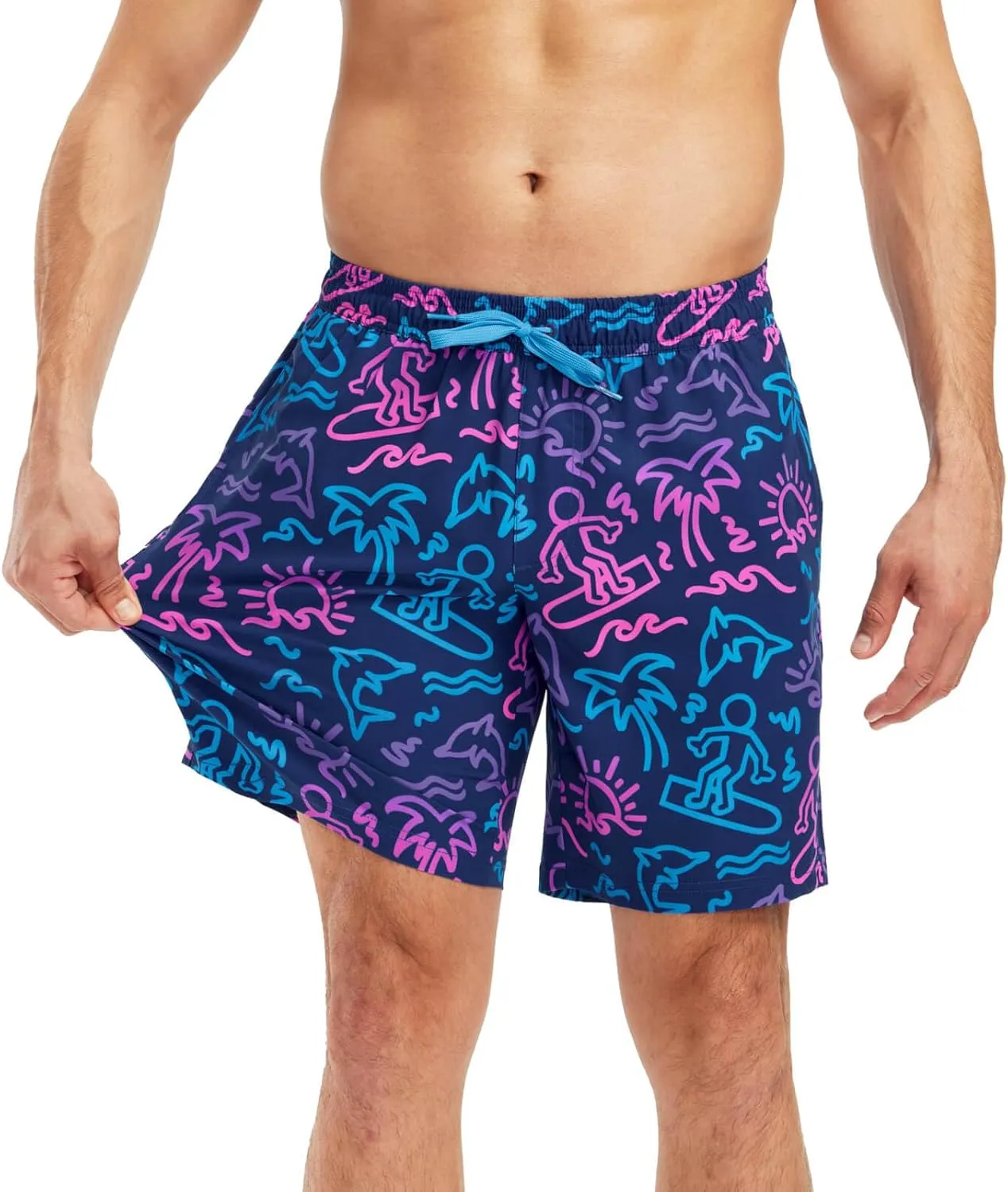 Tipsy Elves Men's Stretch Swim Trunks 7 Inch Inseam 4-Way Stretch with Mesh Liner - Quick-Dry Funny Swimwear Bathing Suit