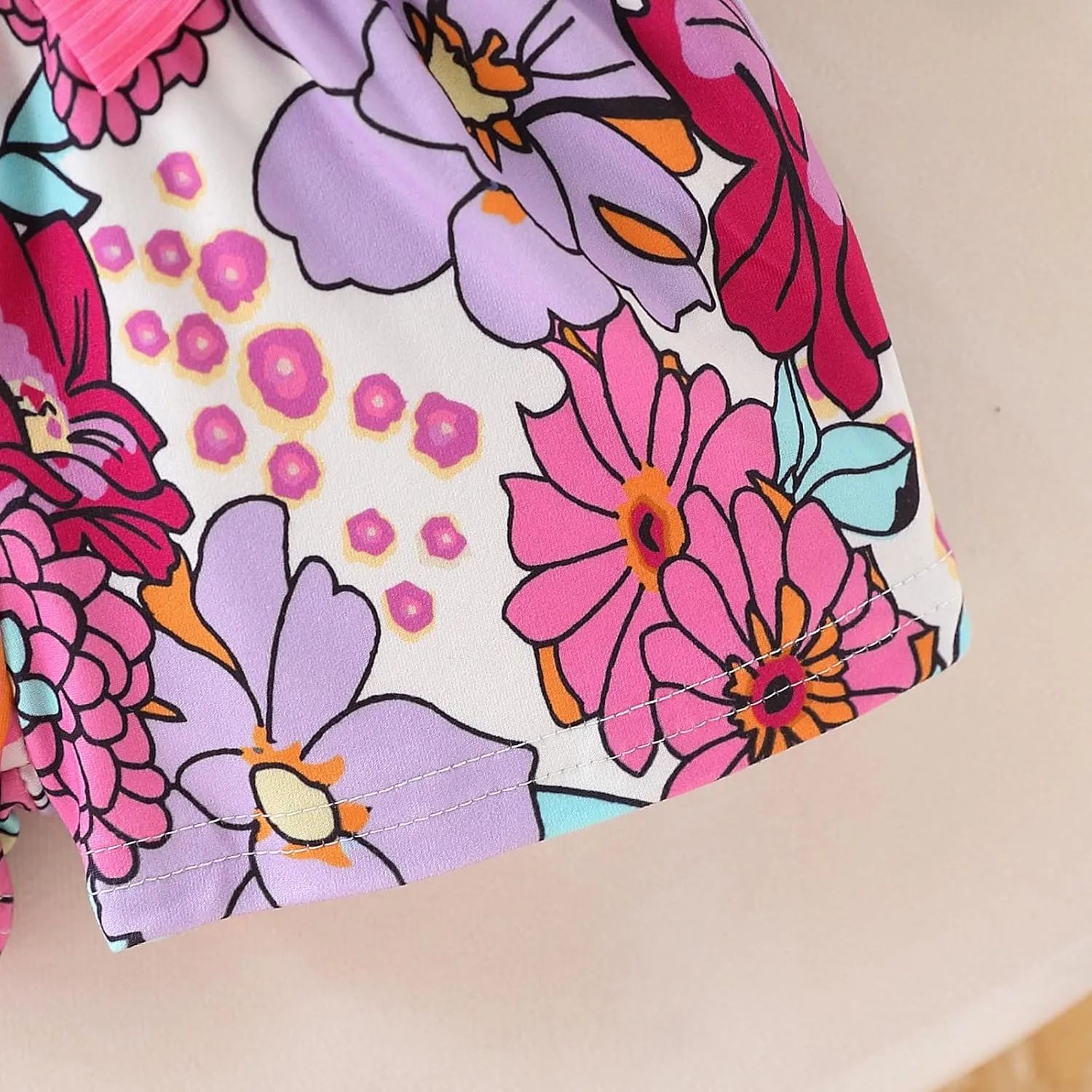 Toddler Baby Girls Clothes Cute Cap Sleeve T-Shirt   Floral Printed 2pcs Summer Shorts Set For Girls