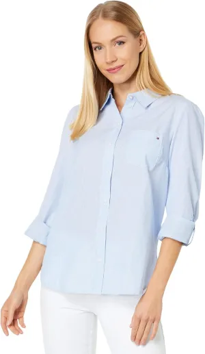 Tommy Hilfiger Women's Button Collared Shirt With Adjustable Sleeves