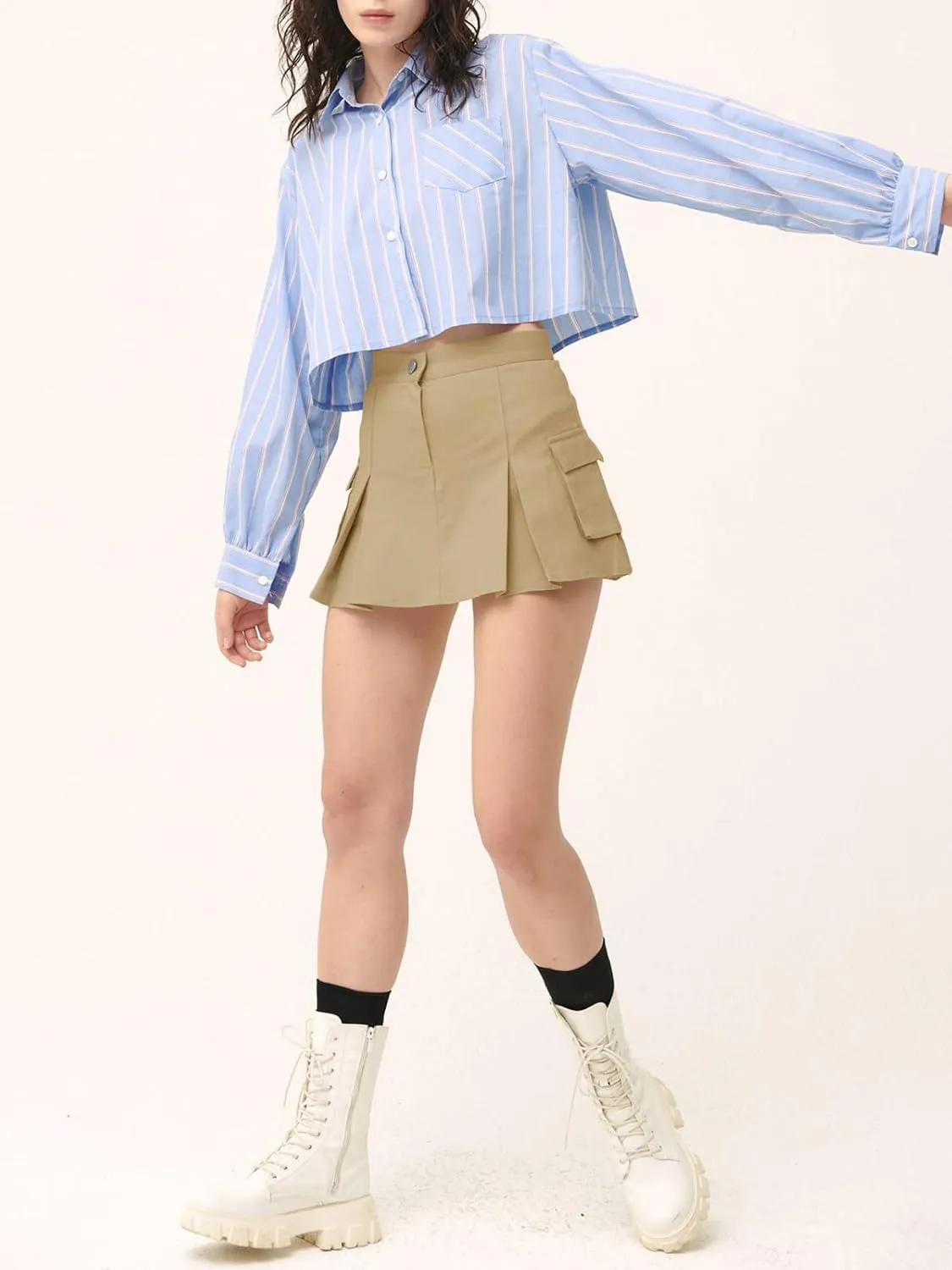 Tongmingyun Womens High Waisted Cargo Skort Bodycon Stretchy Y2k Pleated Mini Skirts with Shorts