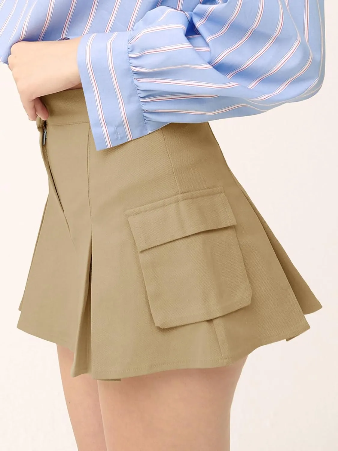 Tongmingyun Womens High Waisted Cargo Skort Bodycon Stretchy Y2k Pleated Mini Skirts with Shorts