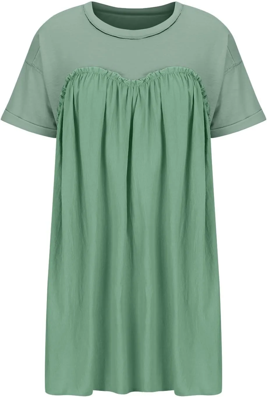 Tunic Dress for Womens Loose Fit Drop Shoulder Ruffle Flowy Mini Dress Cute Y2K Summer Crew Neck Short Swing Skater Dresses