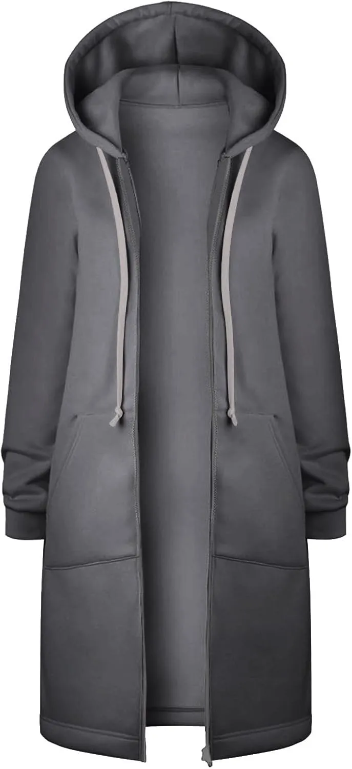 TUNUSKAT Zip Up Hoodie Womens Fall Tunic Sweatshirt Plus Size Casual Long Hoodies Comfortable Fleece Jacket with Pocket S-5XL
