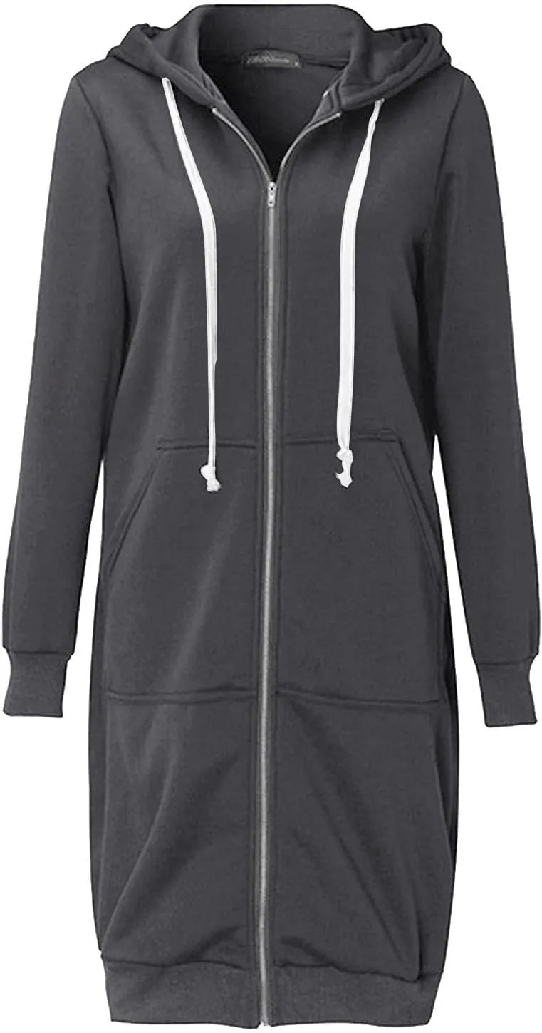 TUNUSKAT Zip Up Hoodie Womens Fall Tunic Sweatshirt Plus Size Casual Long Hoodies Comfortable Fleece Jacket with Pocket S-5XL