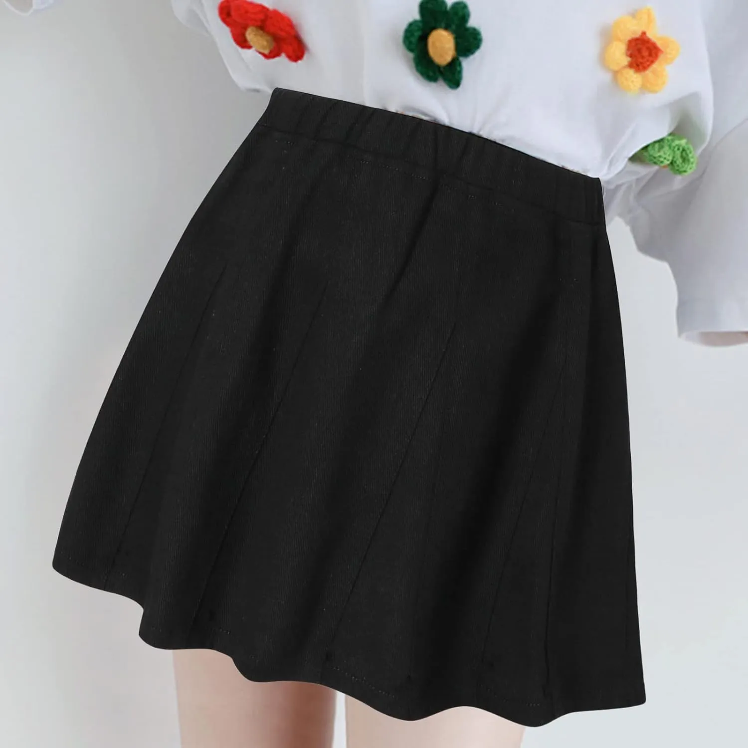 Umeyda Girls Skirts Casual Stretch Waist Denim Skirts A-line Ruffle Short Mini Jean for Kid