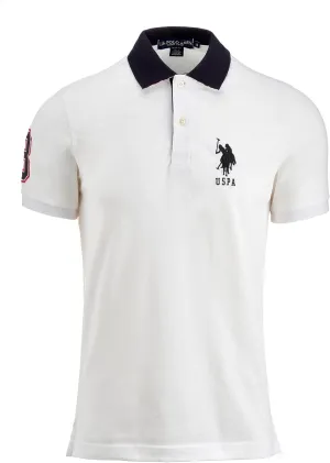 U.S. Polo Assn. Men's Short-Sleeve Polo Shirt with Applique, Casual Summer Slim Fit Polo Shirt with Contrast Color