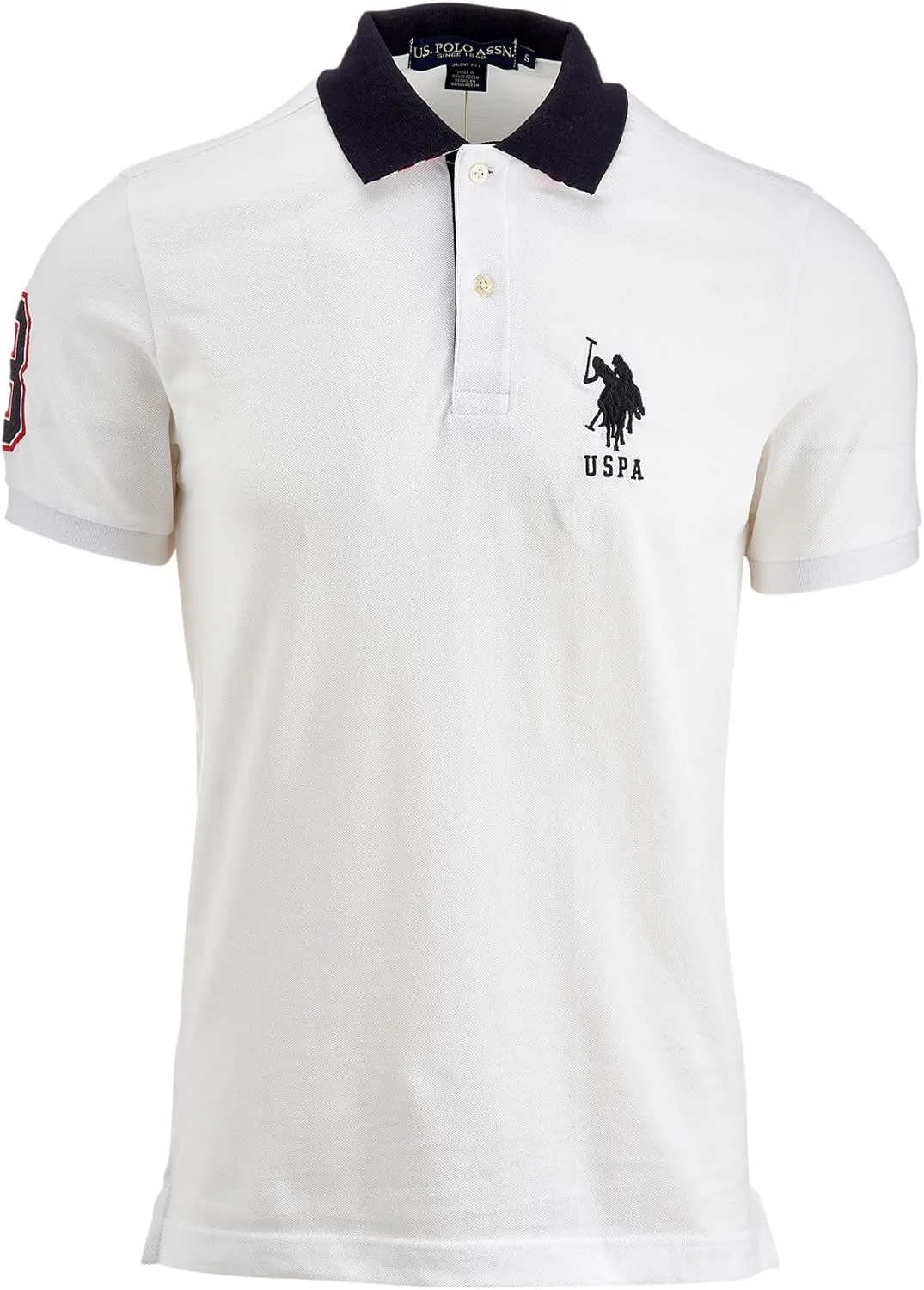 U.S. Polo Assn. Men's Short-Sleeve Polo Shirt with Applique, Casual Summer Slim Fit Polo Shirt with Contrast Color
